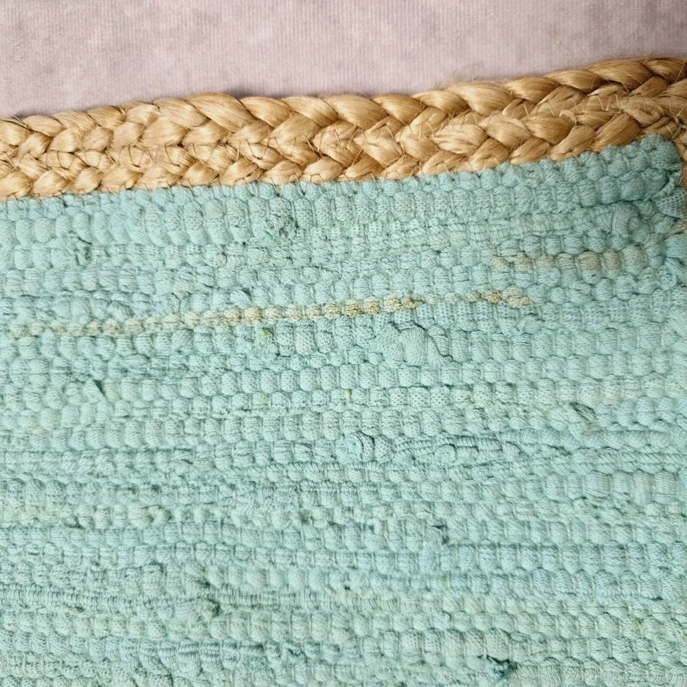 Set of 4 Placemats Seafoam Green Cotton Woven Centers Sisal Trim 15x15 Inch
